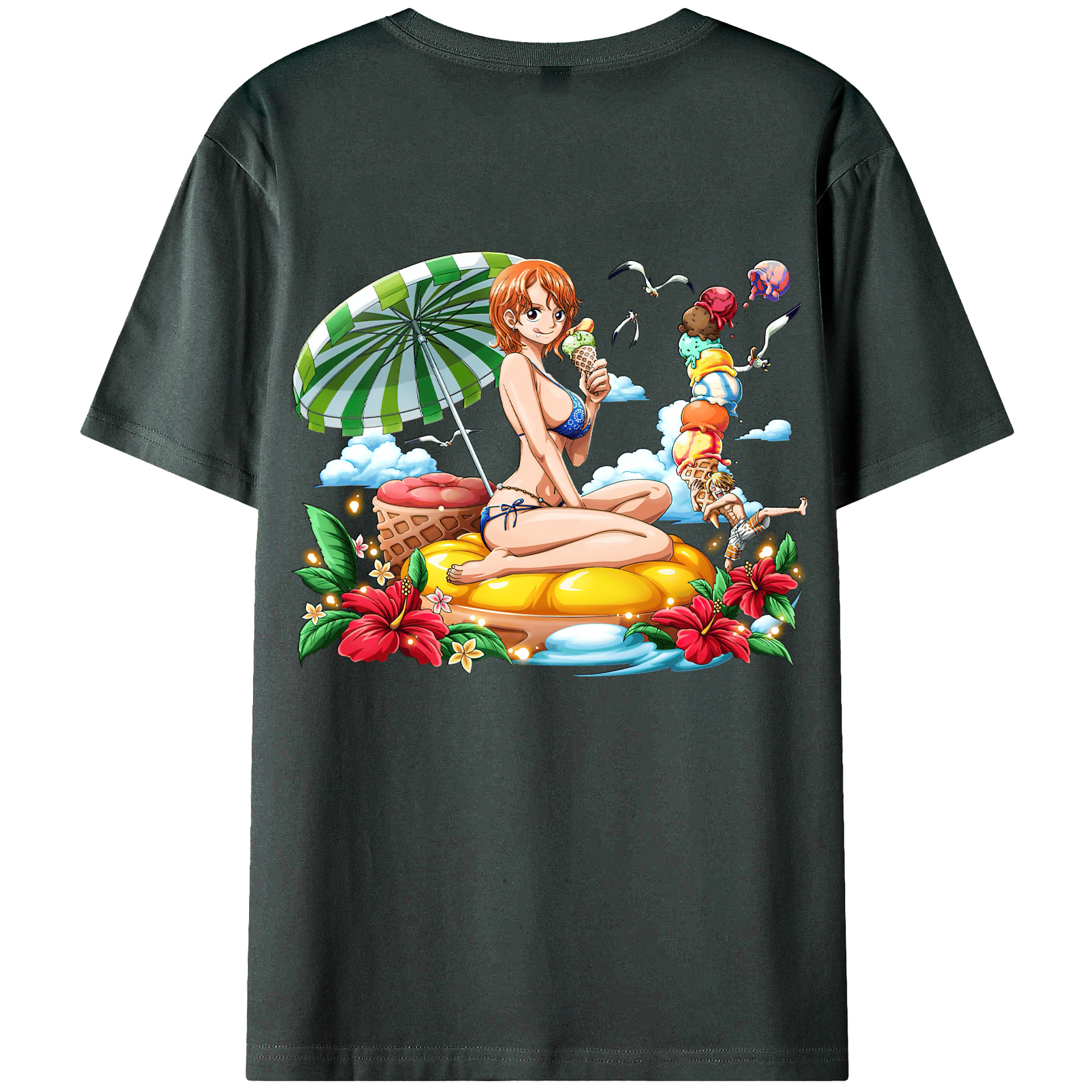 （画像用） ワンピース ナミ ONE PIECE Nami 綿100％ メンズ半袖Tシャツ（バックプリント） 通気性